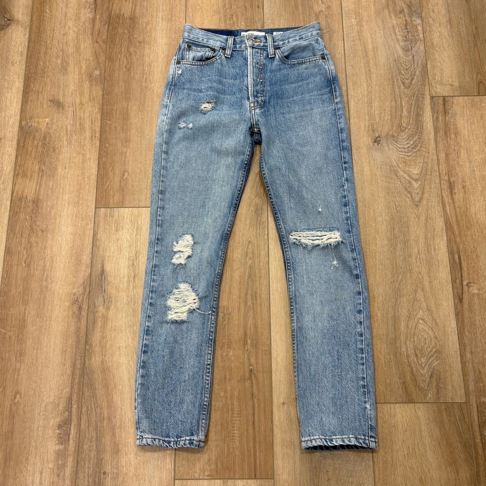 🌟RE/DONE🌟ORIGINALS HIGH RISE STRAIGHT LEG DISTRESSED JEANS LIGHT WASH SZ 24 - Picture 3 of 11